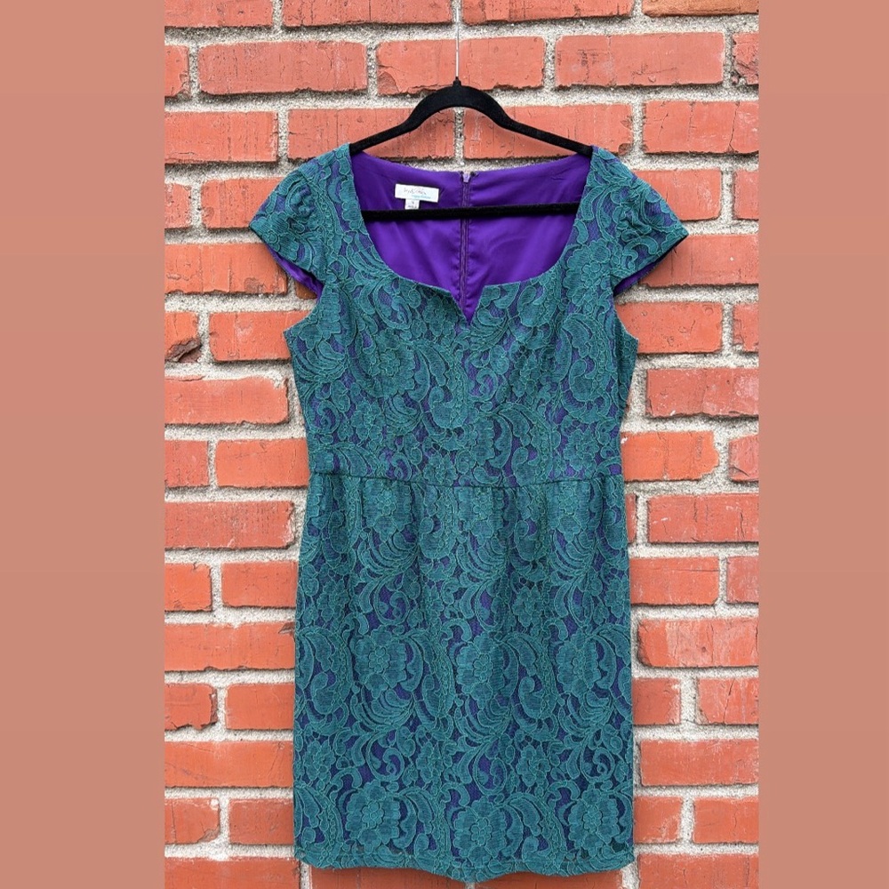 Maggy Boutique Green Lace Dress with Purple Lining